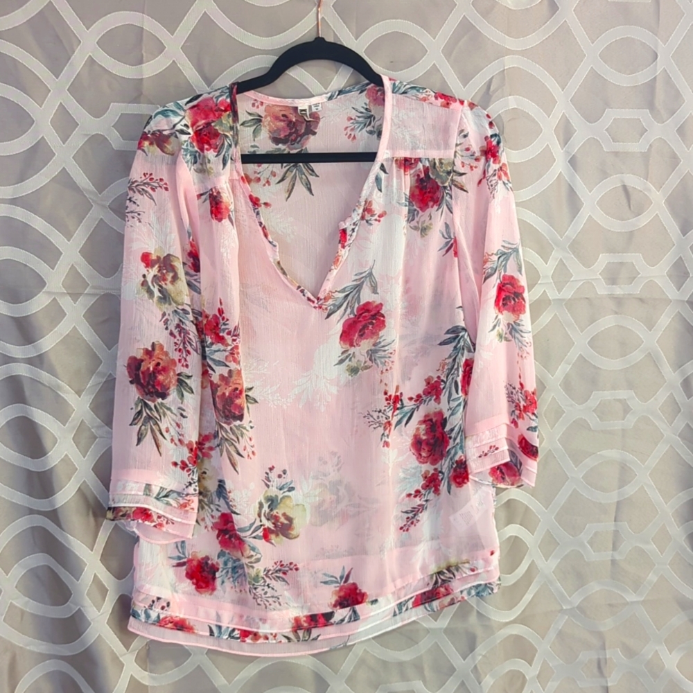 Sheer flower print blouse